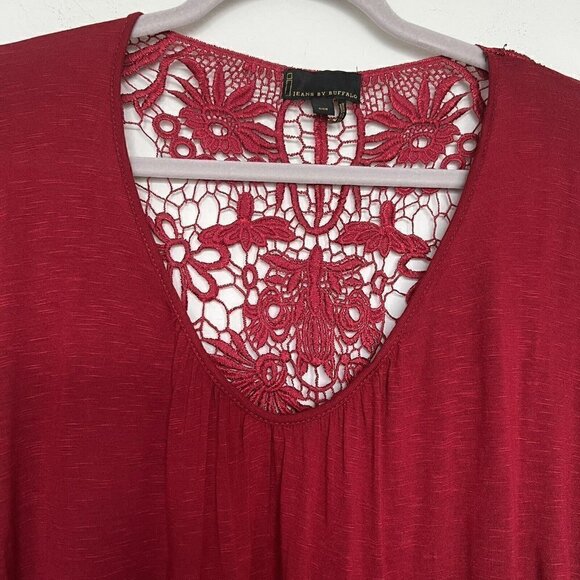 NWOT Jeans By Buffalo Crochet at back RED tunic top SMALLL dolman sleeves flowy - Picture 3 of 8